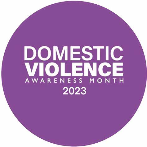 A purple circle that says domestic violence awareness month. Image from https://info.mimecast.com/demo