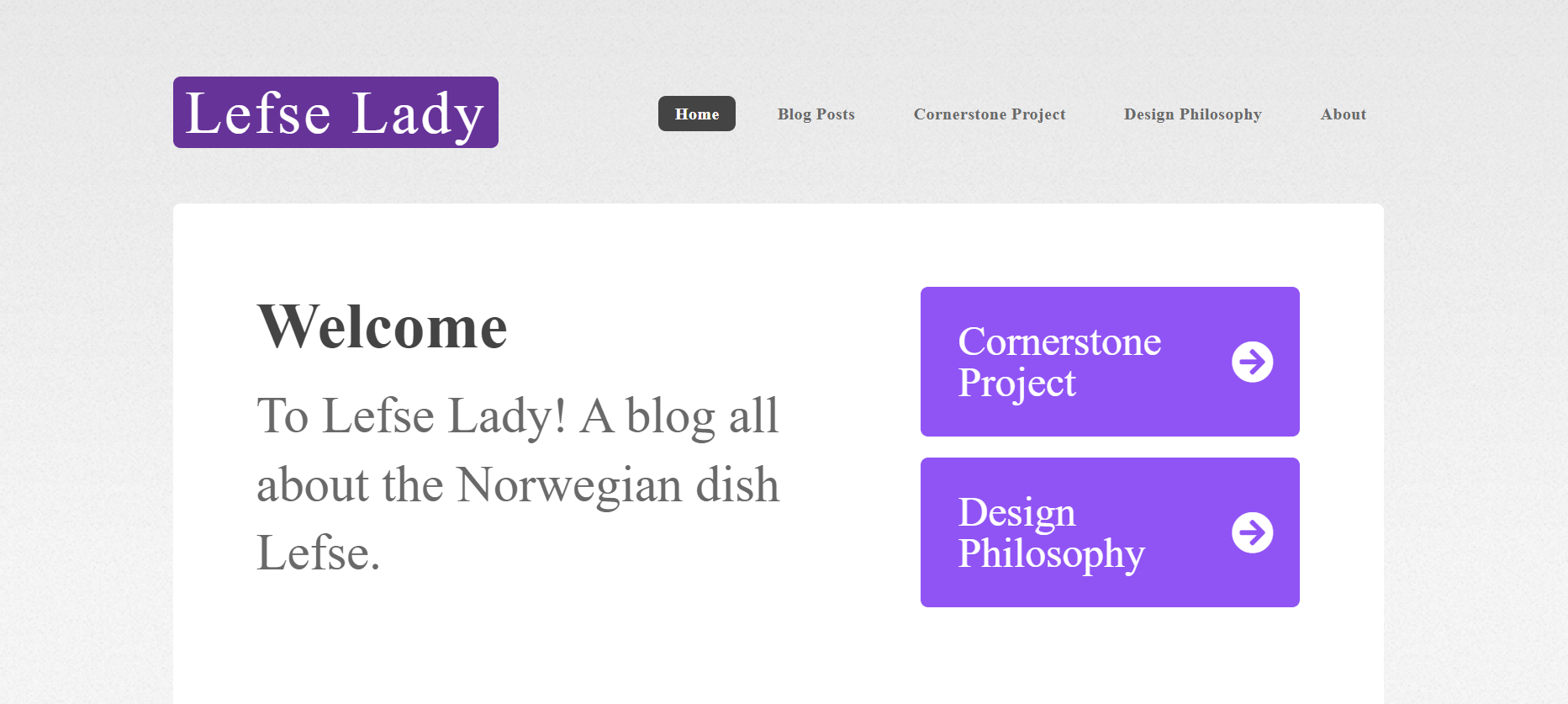 Abby's homepage features buttons to cornerstone content and a design philosophy