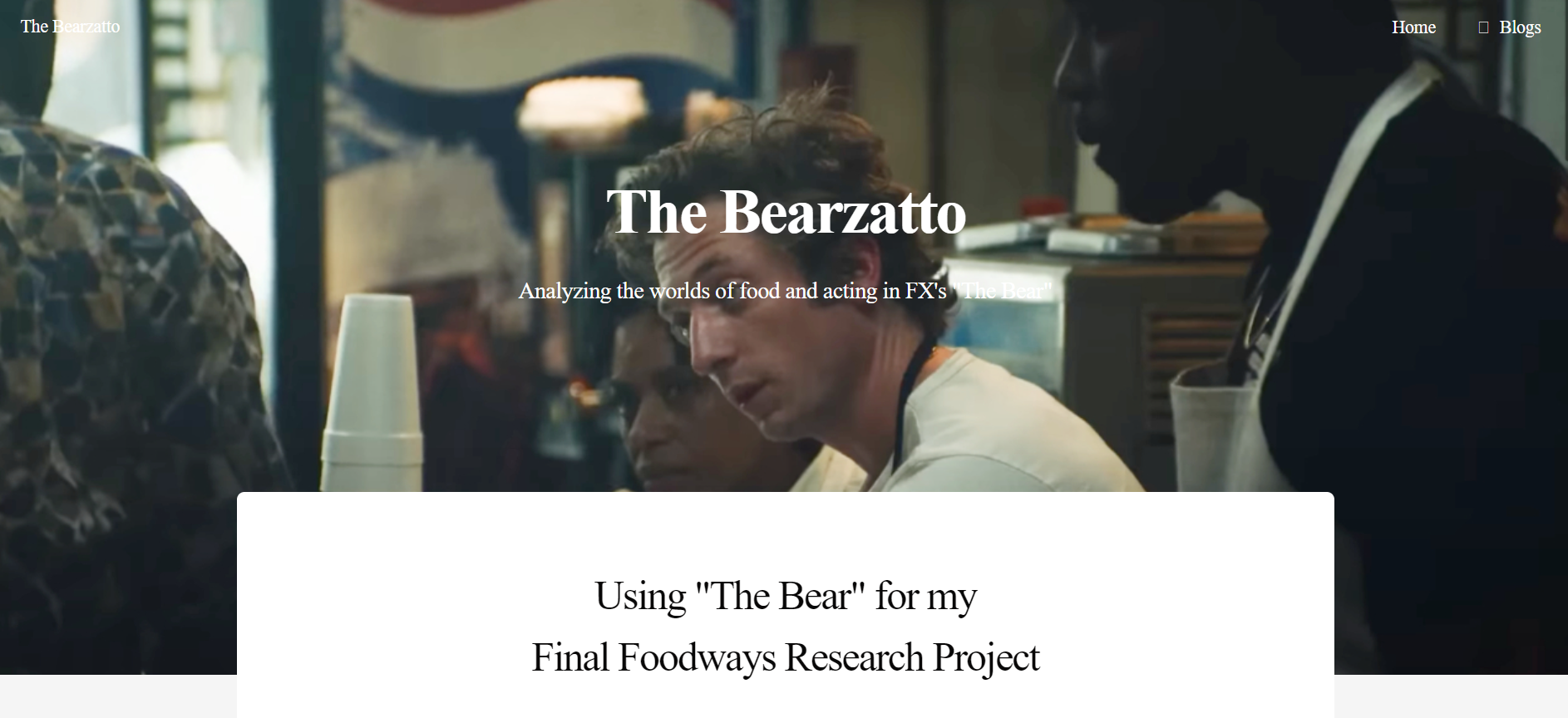 Payton's homepage featuring an image from FX's The Bear